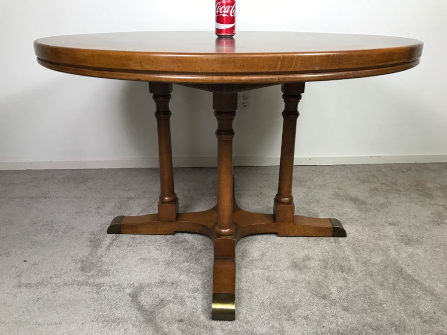 Round Pedestal Dining Table With Geometric Inlay Top [Photo 8]
