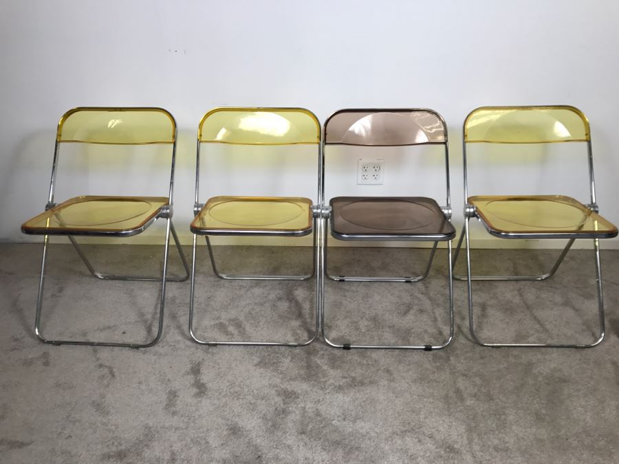 Set Of (4) Mid-Century Modern Folding Chrome Acrylic Colored Chairs (3) Yellow (1) Light Purple [Photo 4]