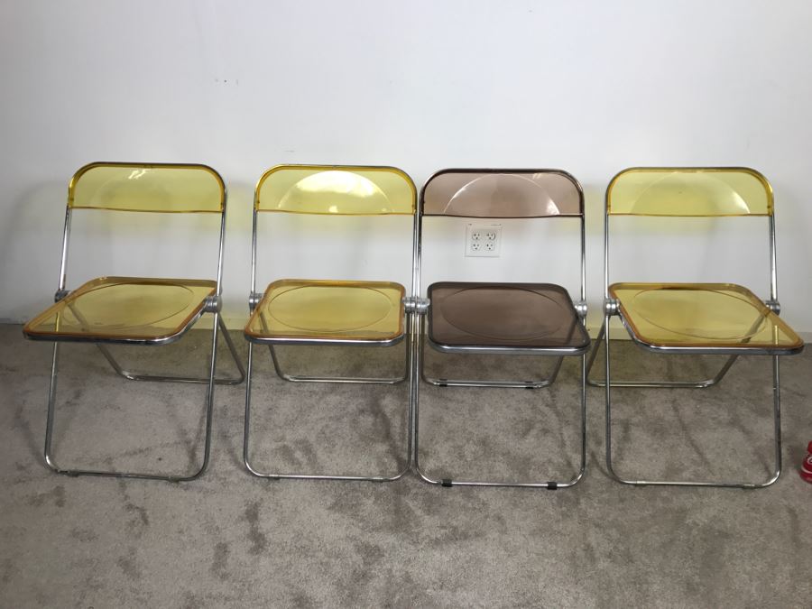 Set Of (4) Mid-Century Modern Folding Chrome Acrylic Colored Chairs (3) Yellow (1) Light Purple [Photo 3]