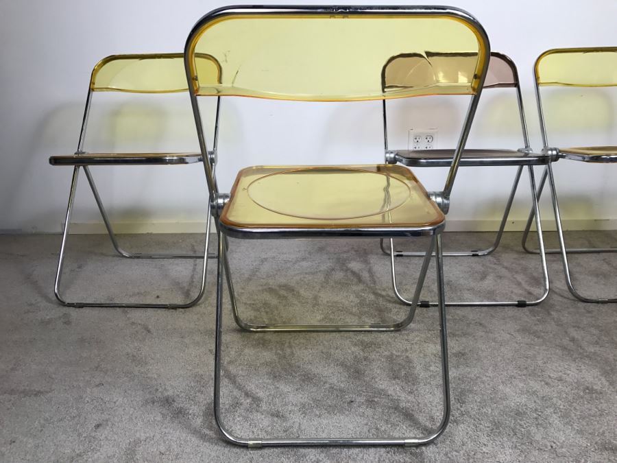 Set Of (4) Mid-Century Modern Folding Chrome Acrylic Colored Chairs (3) Yellow (1) Light Purple [Photo 11]