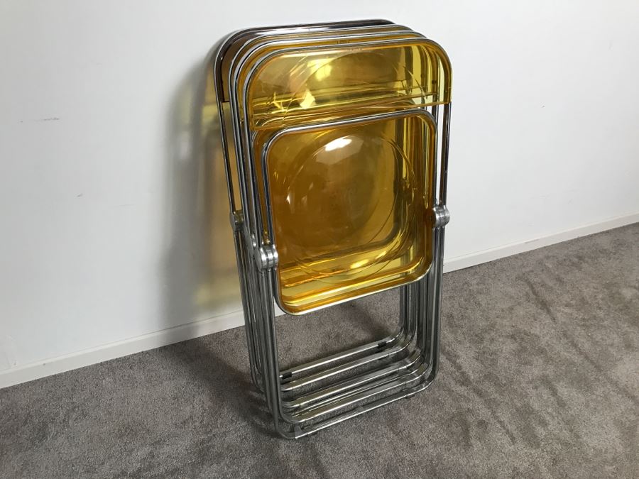 Set Of (4) Mid-Century Modern Folding Chrome Acrylic Colored Chairs (3) Yellow (1) Light Purple [Photo 13]