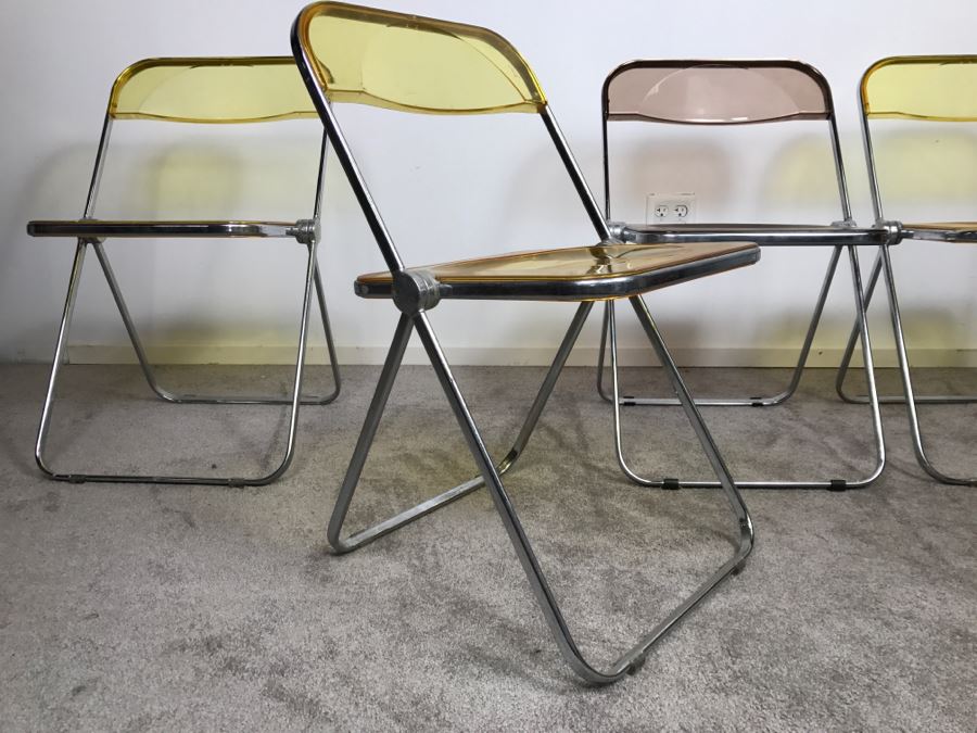 Set Of (4) Mid-Century Modern Folding Chrome Acrylic Colored Chairs (3) Yellow (1) Light Purple [Photo 8]