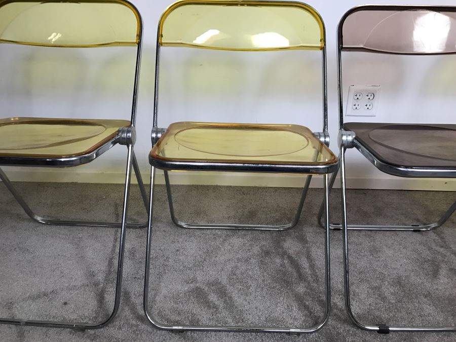 Set Of (4) Mid-Century Modern Folding Chrome Acrylic Colored Chairs (3) Yellow (1) Light Purple [Photo 7]