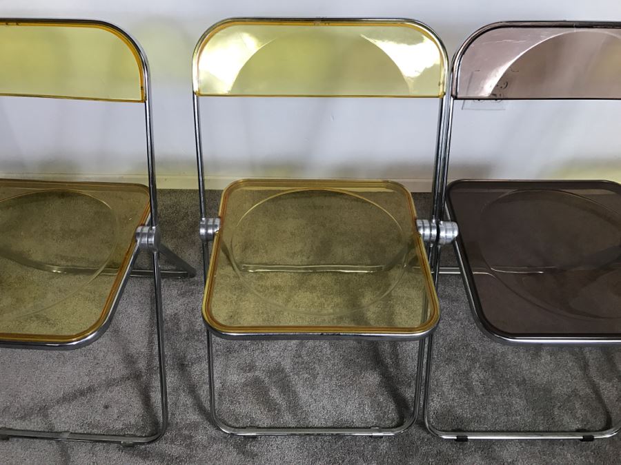 Set Of (4) Mid-Century Modern Folding Chrome Acrylic Colored Chairs (3) Yellow (1) Light Purple [Photo 5]