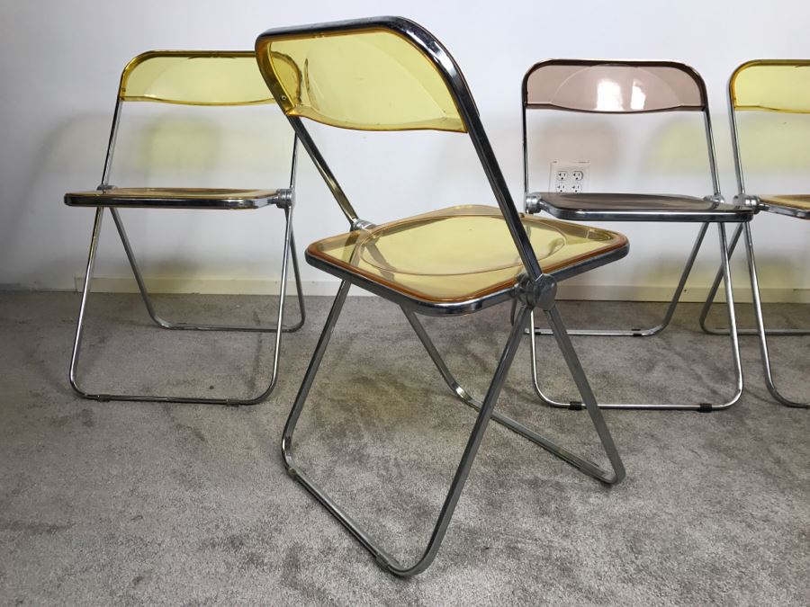 Set Of (4) Mid-Century Modern Folding Chrome Acrylic Colored Chairs (3) Yellow (1) Light Purple [Photo 9]