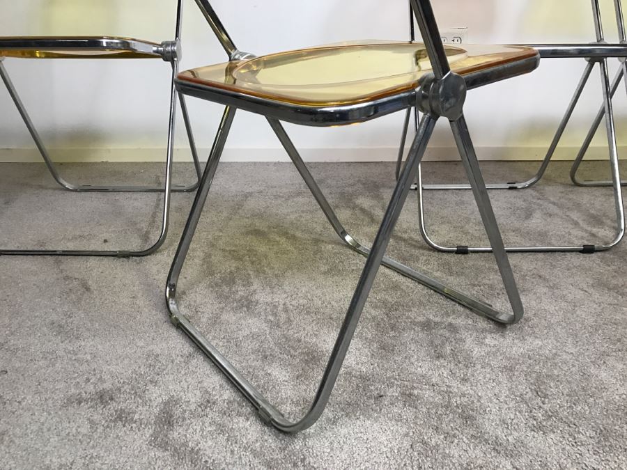 Set Of (4) Mid-Century Modern Folding Chrome Acrylic Colored Chairs (3) Yellow (1) Light Purple [Photo 10]