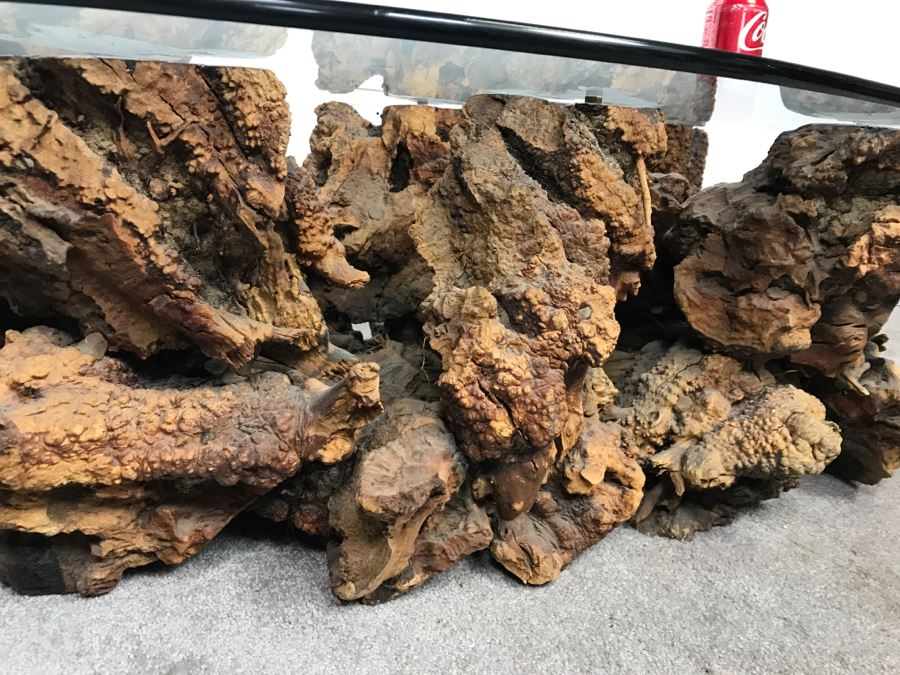 Impressive Organic Burl Wood Coffee Table Base With 3/4' Amoeba Glass Top [Photo 10]