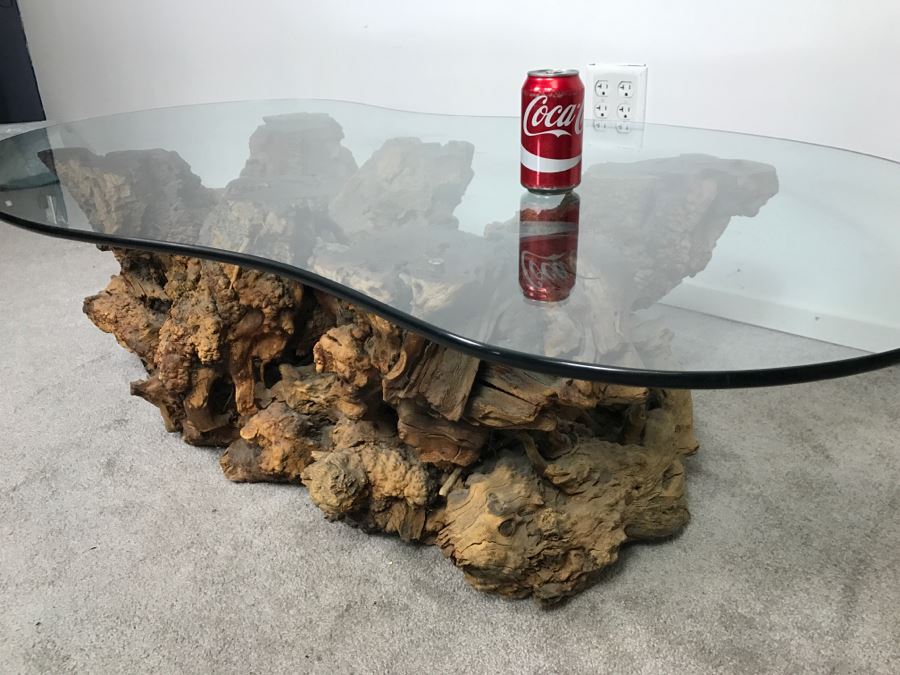 Impressive Organic Burl Wood Coffee Table Base With 3/4' Amoeba Glass Top [Photo 16]