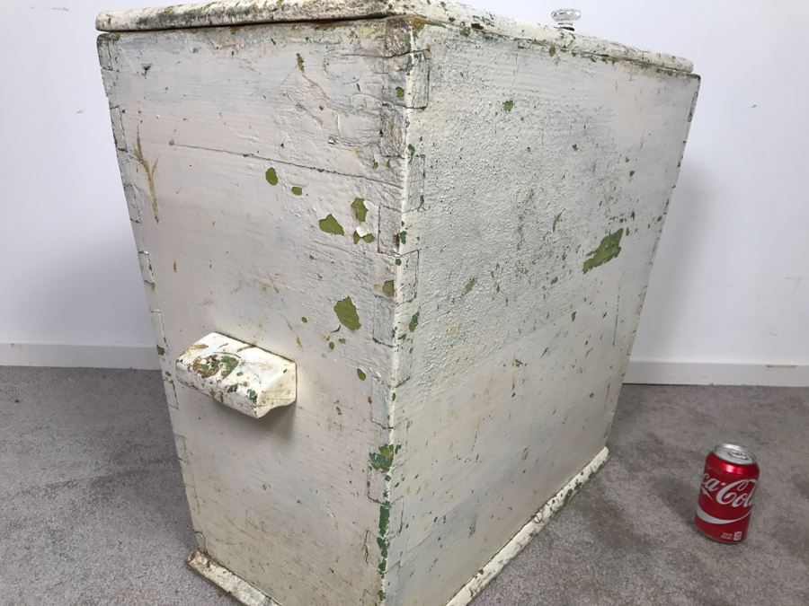 Shabby Chic Primitive Grain Potato Storage Box Tongue And Groove Construction Converted Into Clothes Hamper [Photo 13]