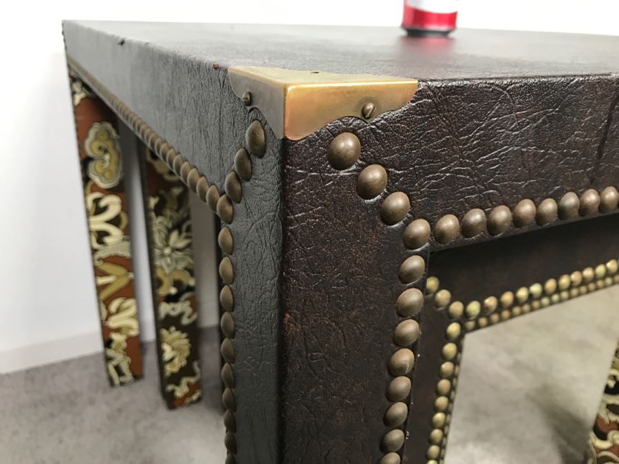 Set Of (3) Mid-Century Nesting Tables With Brass Nailheads [Photo 10]