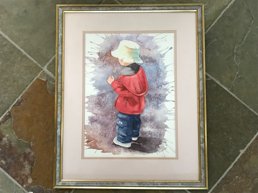 JUST ADDED - Framed Original Signed Watercolor Painting Of Boy