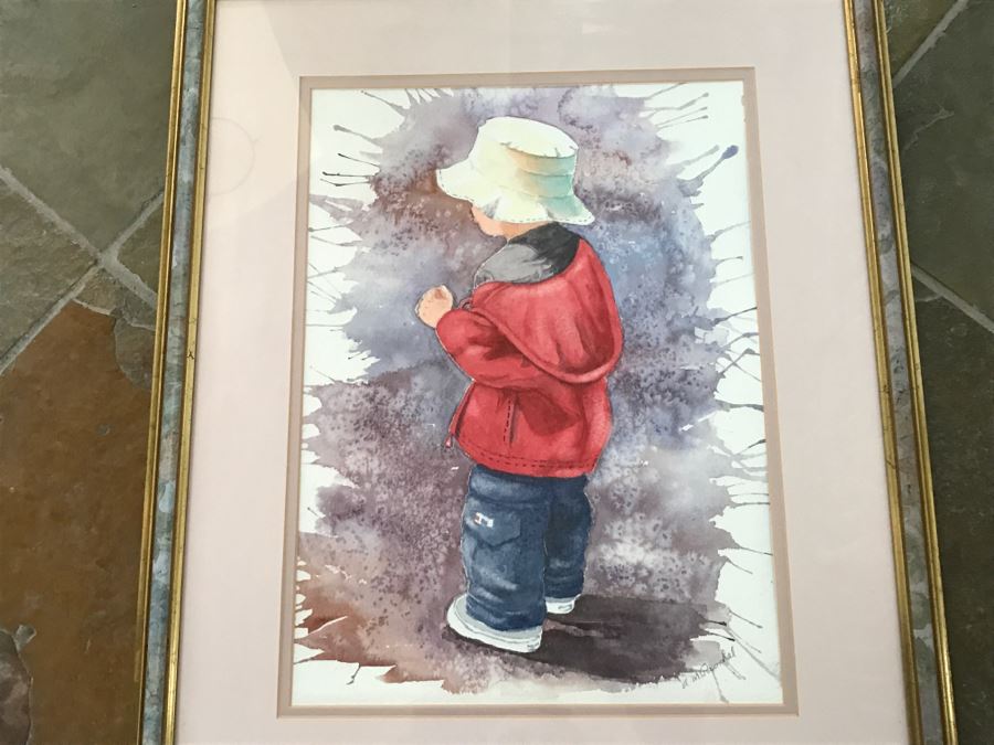 JUST ADDED - Framed Original Signed Watercolor Painting Of Boy [Photo 10]
