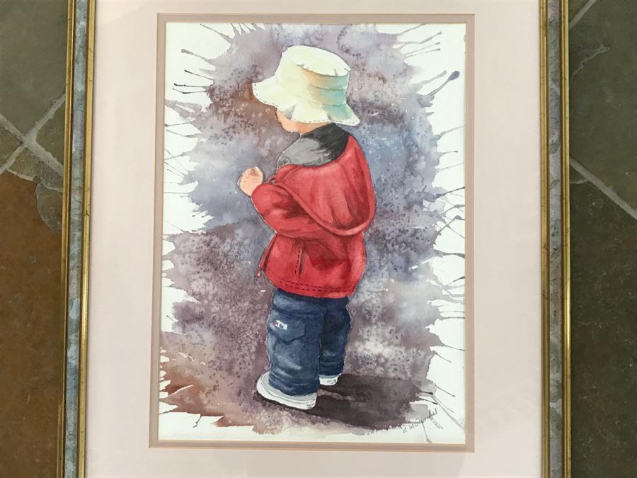 JUST ADDED - Framed Original Signed Watercolor Painting Of Boy [Photo 2]