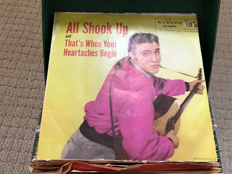 JUST ADDED - Vintage Metal 45Rpm Record Storage Box Platter-Pak With Vintage 45 Records Including Elvis Presley And Fats Domino - See Photos [Photo 14]