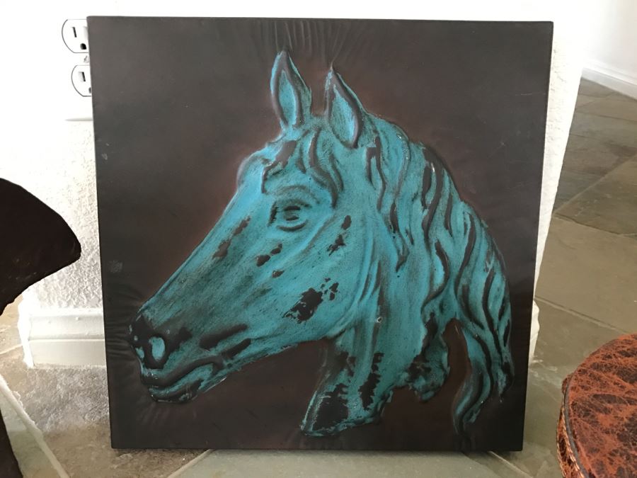 JUST ADDED - Metal Bucket, Embossed Metal Horse Picture ...