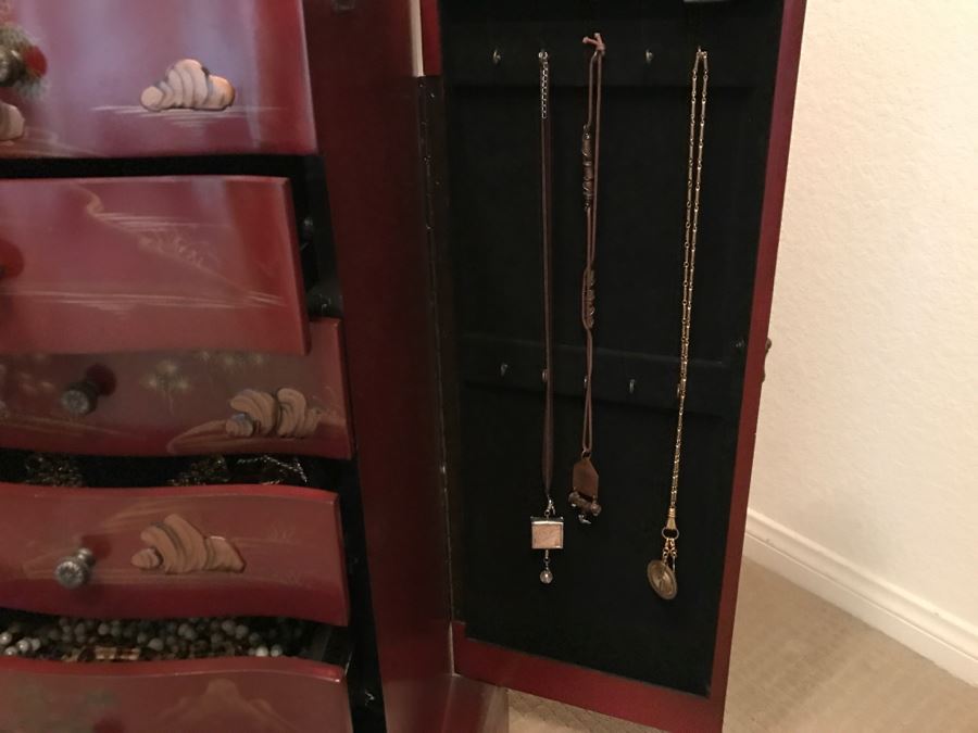 JUST ADDED - Standing Jewelry Box With Mirror And Various Jewelry Pieces - See Photos [Photo 8]