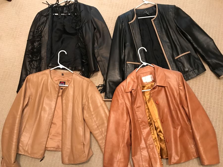 JUST ADDED - Set Of (4) Women's Leather Jackets Size L [Photo 1]