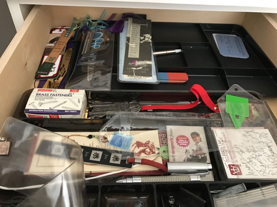 JUST ADDED - MEGA OFFICE LOT # 1 Featuring All Items On Bookshelves, Desk Top And In One Drawer With Books, Home Decor, See Details And Photos [Photo 23]