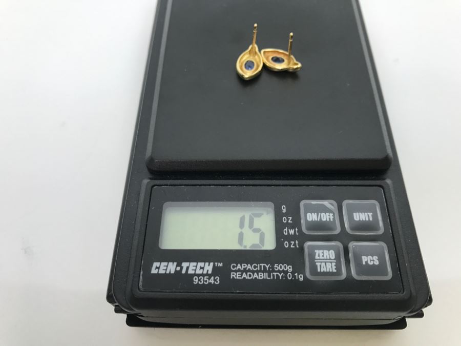18K Yellow Gold Sapphire Earrings 1.5g FMV $230 [Photo 14]