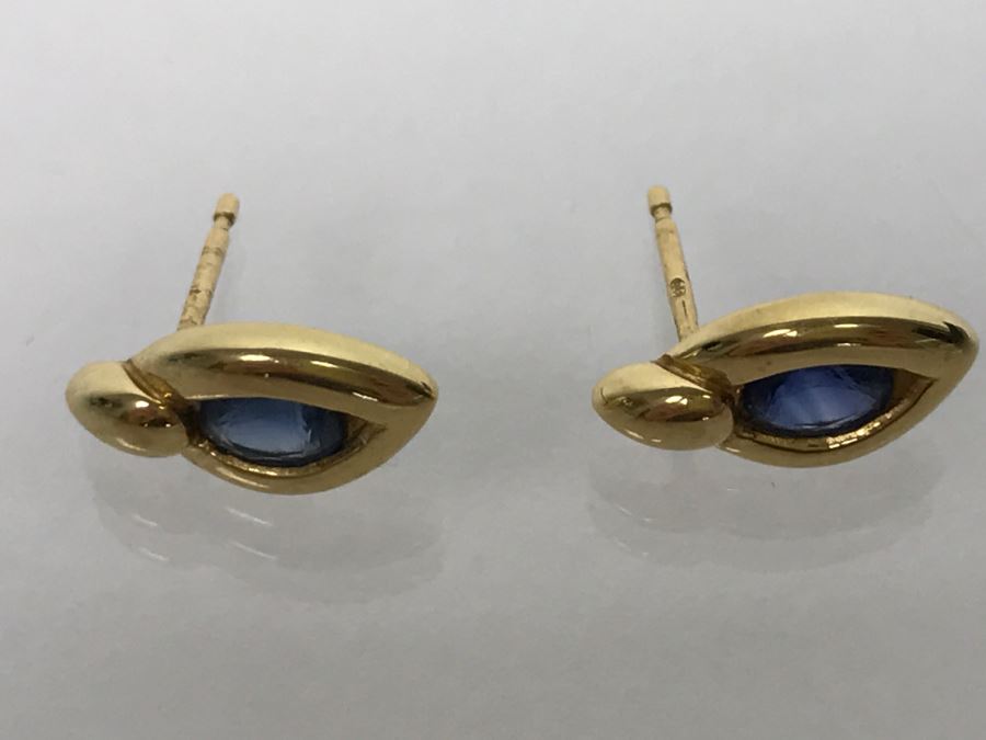 18K Yellow Gold Sapphire Earrings 1.5g FMV $230 [Photo 4]