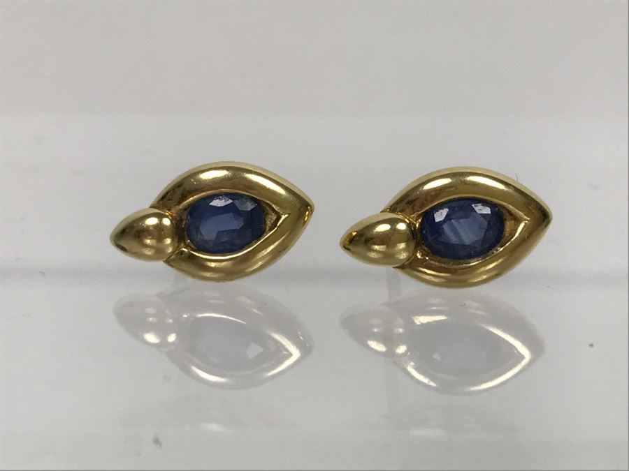 18K Yellow Gold Sapphire Earrings 1.5g FMV $230 [Photo 12]