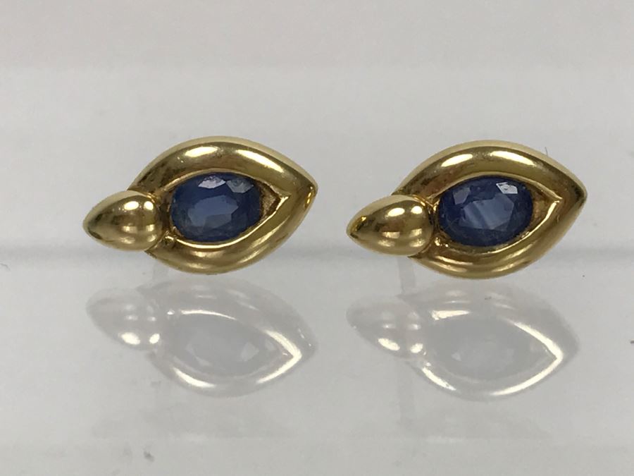 18K Yellow Gold Sapphire Earrings 1.5g FMV $230 [Photo 1]