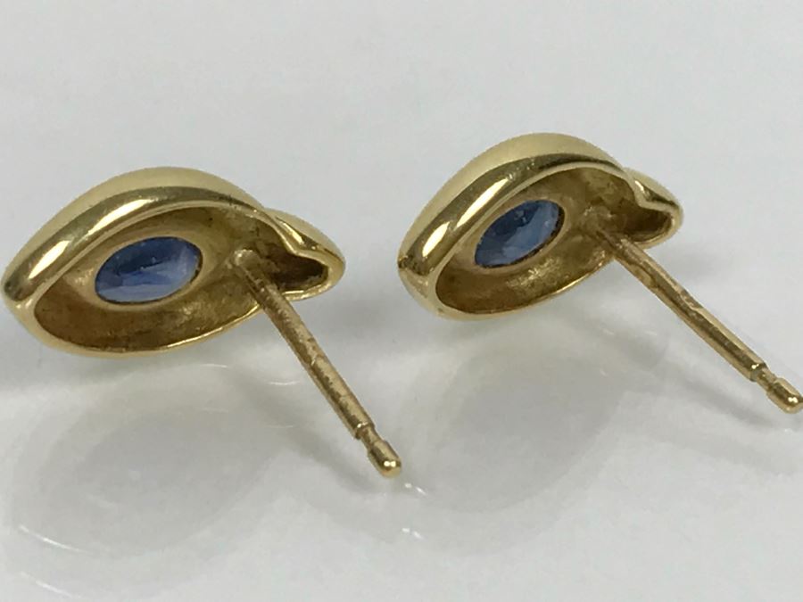 18K Yellow Gold Sapphire Earrings 1.5g FMV $230 [Photo 7]