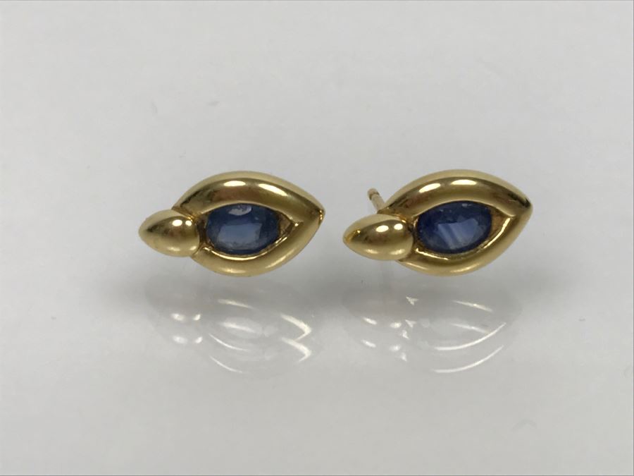 18K Yellow Gold Sapphire Earrings 1.5g FMV $230 [Photo 10]