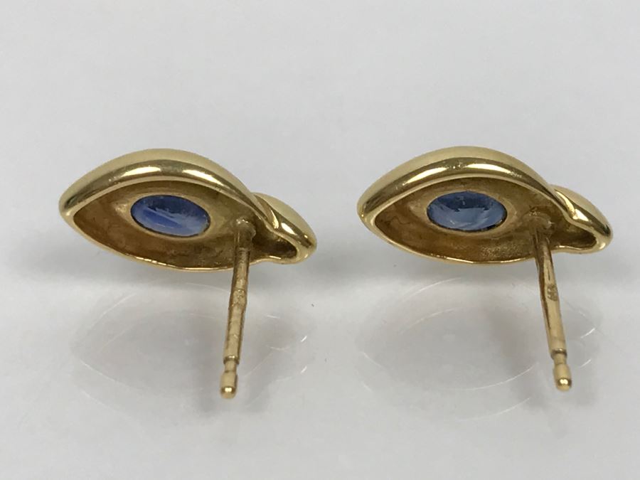 18K Yellow Gold Sapphire Earrings 1.5g FMV $230 [Photo 5]