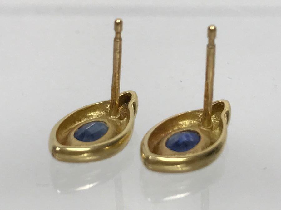 18K Yellow Gold Sapphire Earrings 1.5g FMV $230 [Photo 13]