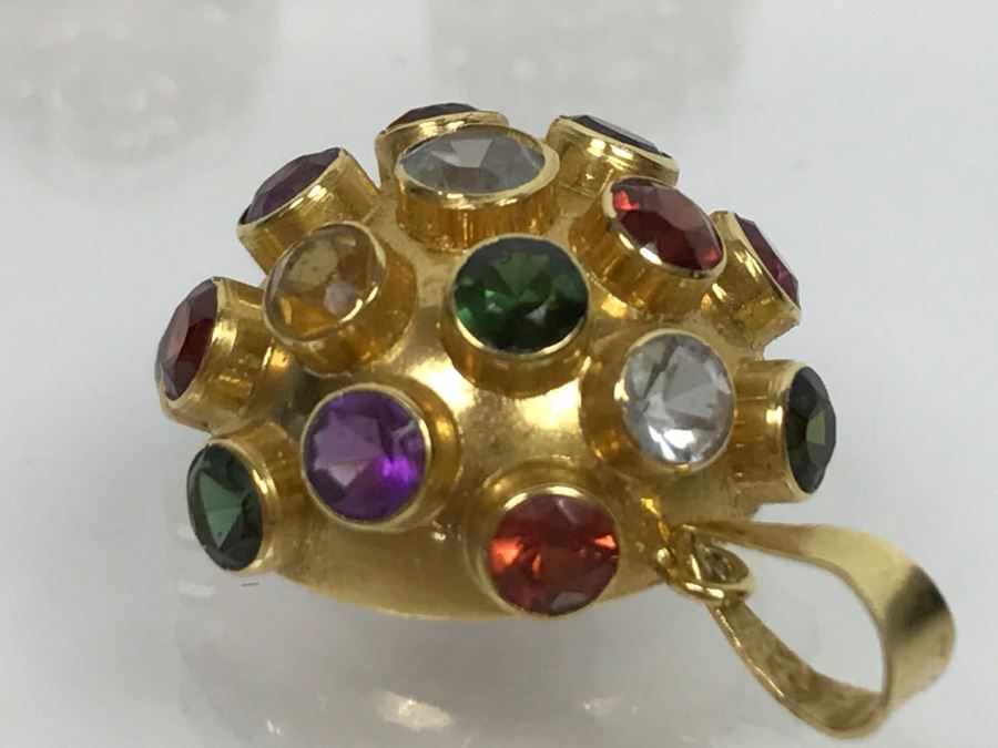18K Yellow Gold Mult-Stone Pendant And Earring Set With Garnet, Tourmaline, Citrine, Amethyst And Aquamarine 7.7g FMV $500 [Photo 2]
