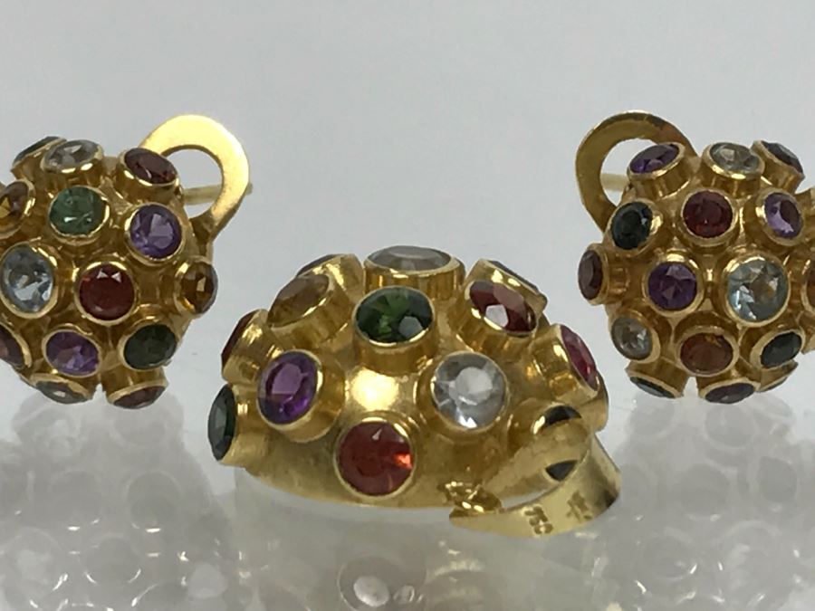 18K Yellow Gold Mult-Stone Pendant And Earring Set With Garnet, Tourmaline, Citrine, Amethyst And Aquamarine 7.7g FMV $500 [Photo 19]