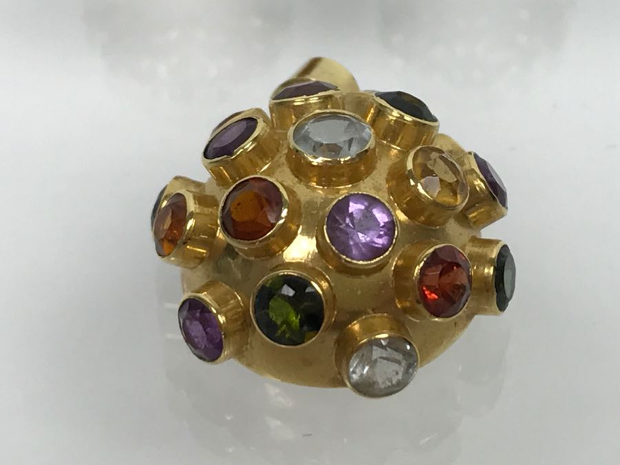 18K Yellow Gold Mult-Stone Pendant And Earring Set With Garnet, Tourmaline, Citrine, Amethyst And Aquamarine 7.7g FMV $500 [Photo 6]