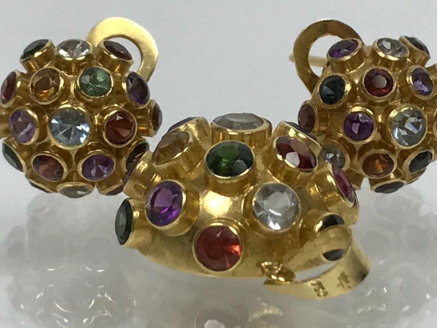 18K Yellow Gold Mult-Stone Pendant And Earring Set With Garnet, Tourmaline, Citrine, Amethyst And Aquamarine 7.7g FMV $500 [Photo 17]