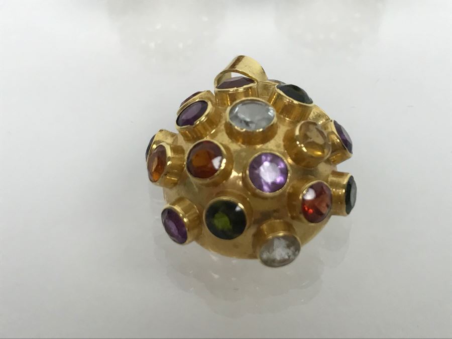 18K Yellow Gold Mult-Stone Pendant And Earring Set With Garnet, Tourmaline, Citrine, Amethyst And Aquamarine 7.7g FMV $500 [Photo 4]