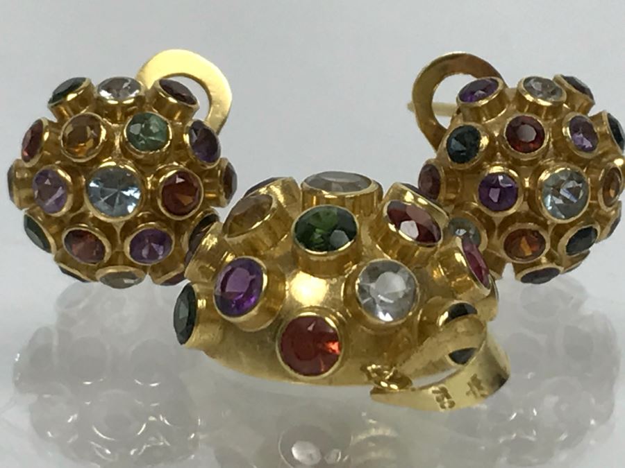 18K Yellow Gold Mult-Stone Pendant And Earring Set With Garnet, Tourmaline, Citrine, Amethyst And Aquamarine 7.7g FMV $500 [Photo 18]