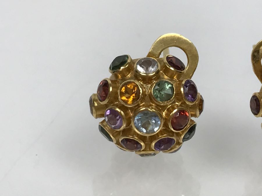18K Yellow Gold Mult-Stone Pendant And Earring Set With Garnet, Tourmaline, Citrine, Amethyst And Aquamarine 7.7g FMV $500 [Photo 8]