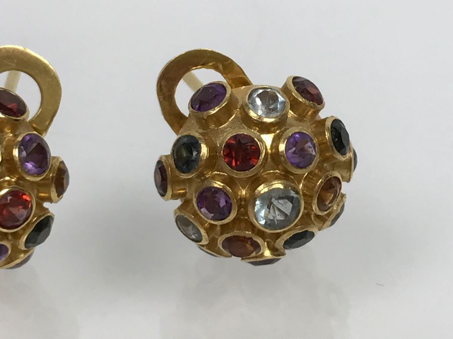 18K Yellow Gold Mult-Stone Pendant And Earring Set With Garnet ...