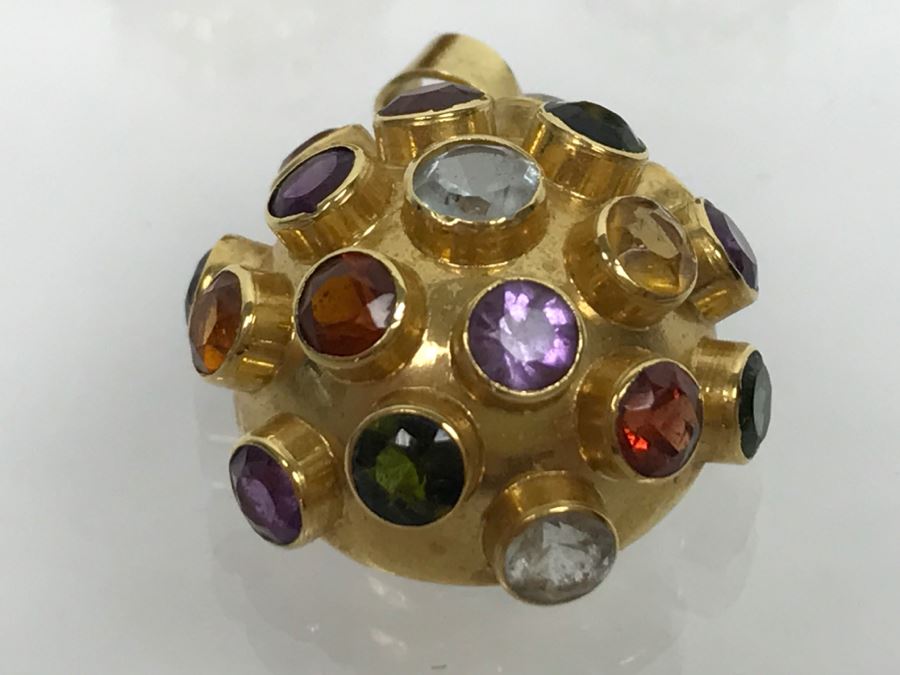 18K Yellow Gold Mult-Stone Pendant And Earring Set With Garnet, Tourmaline, Citrine, Amethyst And Aquamarine 7.7g FMV $500 [Photo 5]