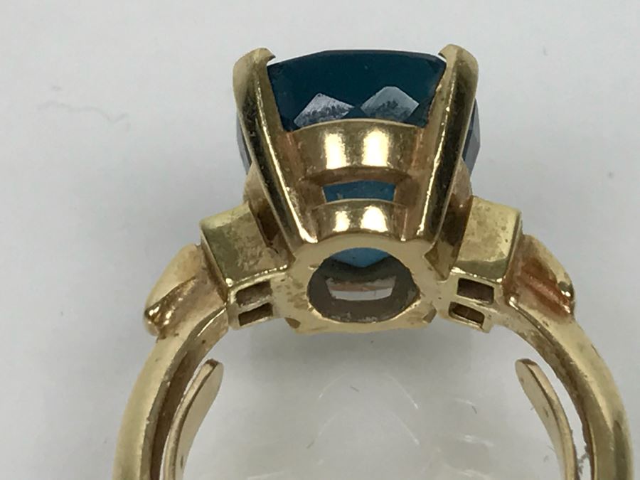 14K Yellow Gold London Blue Topaz And Diamond Ring 7.1g FMV $350 Ring Size 6 [Photo 19]