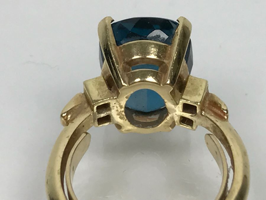 14K Yellow Gold London Blue Topaz And Diamond Ring 7.1g FMV $350 Ring Size 6 [Photo 20]