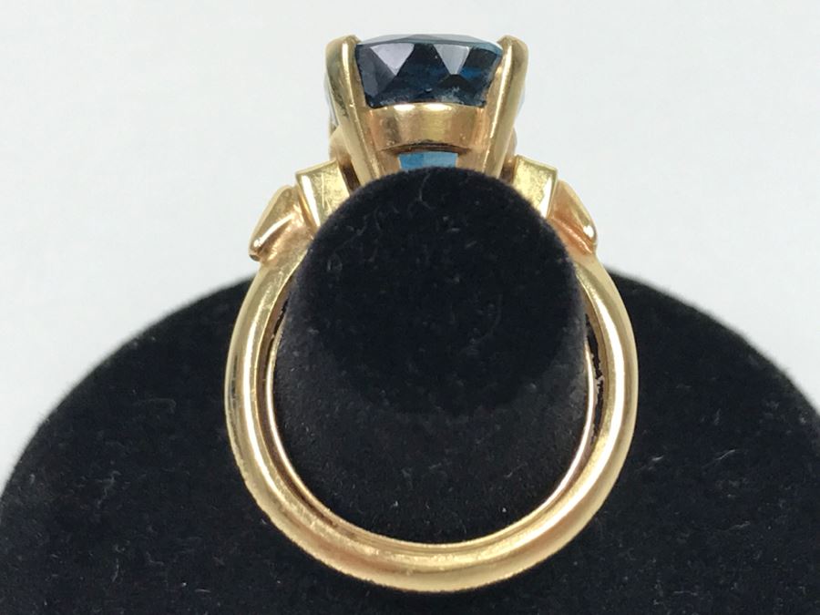 14K Yellow Gold London Blue Topaz And Diamond Ring 7.1g FMV $350 Ring Size 6 [Photo 9]