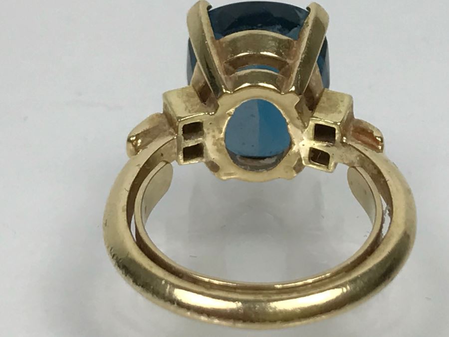 14K Yellow Gold London Blue Topaz And Diamond Ring 7.1g FMV $350 Ring Size 6 [Photo 18]
