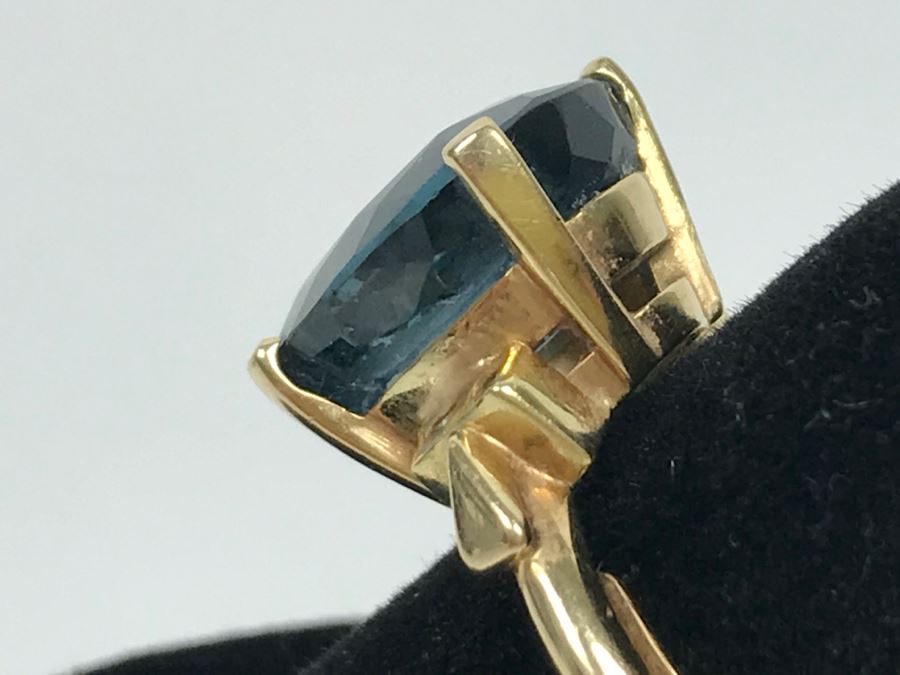 14K Yellow Gold London Blue Topaz And Diamond Ring 7.1g FMV $350 Ring Size 6 [Photo 10]