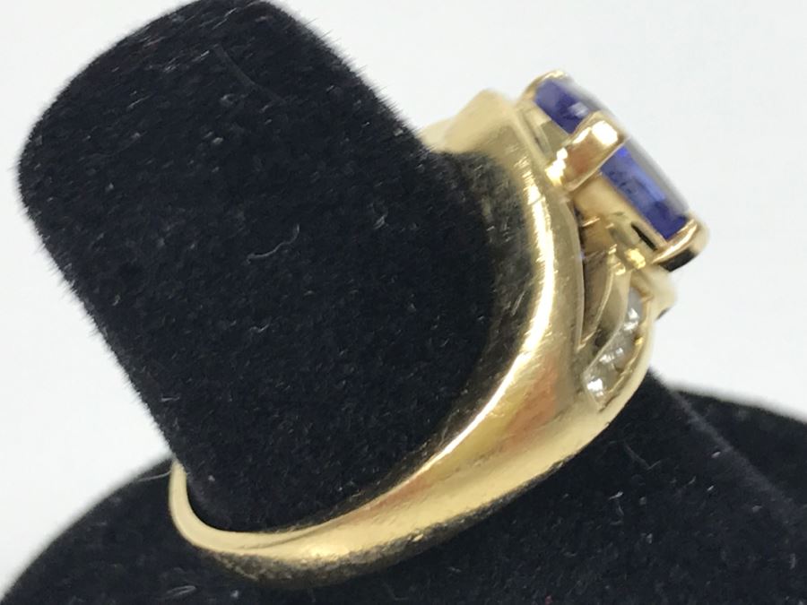 14K Yellow Gold Tanzanite And Diamond Ring 6.1g Estimate $600 Ring Size 7 1/4 [Photo 9]