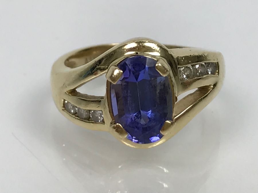 14K Yellow Gold Tanzanite And Diamond Ring 6.1g Estimate $600 Ring Size ...