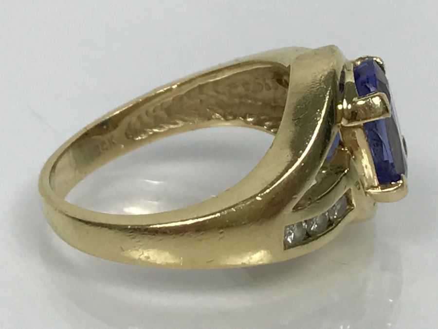 14K Yellow Gold Tanzanite And Diamond Ring 6.1g Estimate $600 Ring Size 7 1/4 [Photo 21]