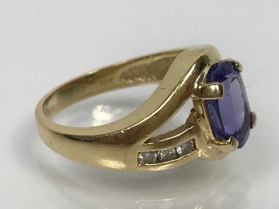 14K Yellow Gold Tanzanite And Diamond Ring 6.1g Estimate $600 Ring Size 7 1/4 [Photo 13]