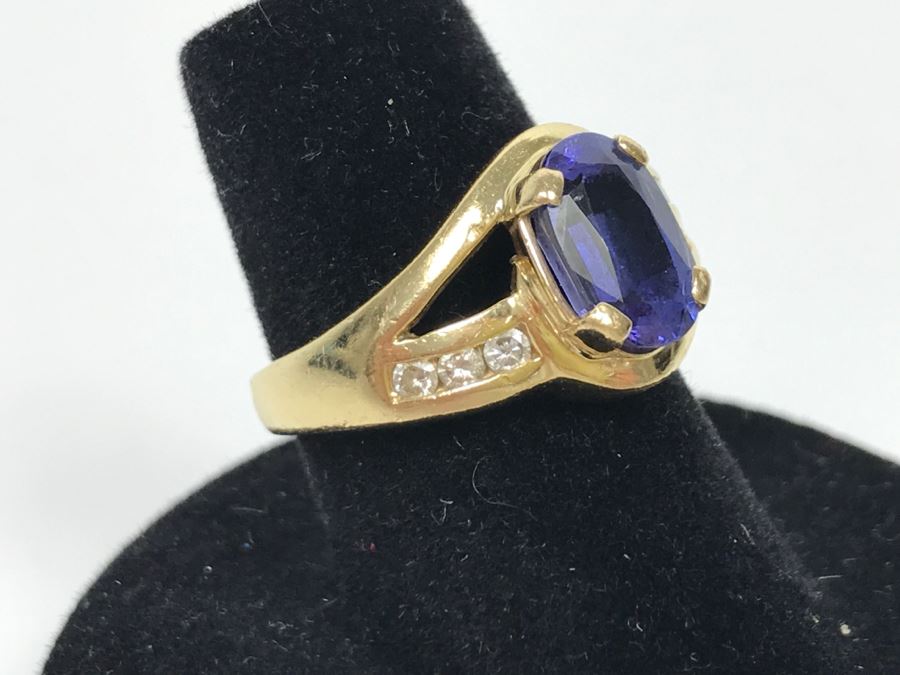 14K Yellow Gold Tanzanite And Diamond Ring 6.1g Estimate $600 Ring Size 7 1/4 [Photo 5]