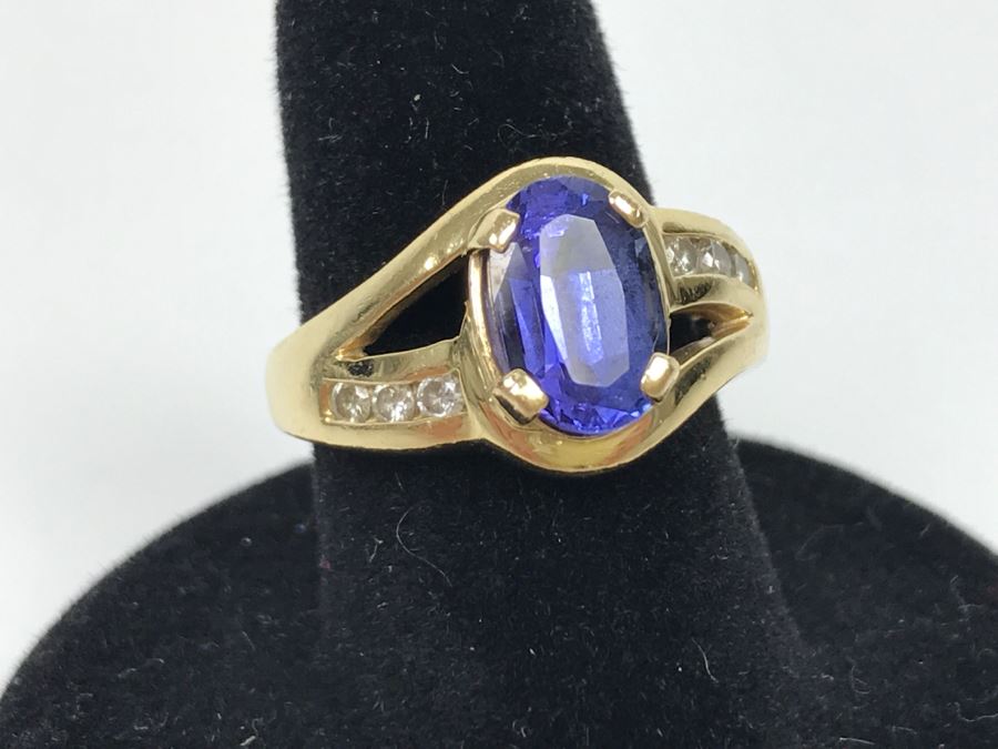 14K Yellow Gold Tanzanite And Diamond Ring 6.1g Estimate $600 Ring Size ...